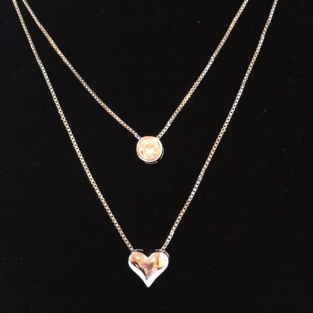Sterling Silver HeartNecklace w CZ Stone - Picture 3 of 5